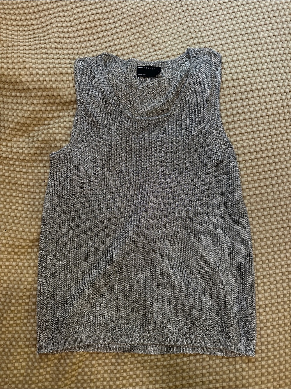 Lightweight metallic Silver mesh Knit Tank Top